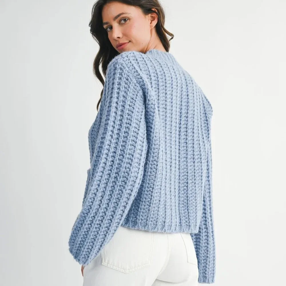 Mable Cozy Blue Gold Buttoned Cardigan NWT, Size M - Picture 4 of 14